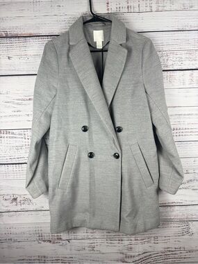H&M Gray Double Breasted Peacoat Wool Look Tailored Coat Size 2